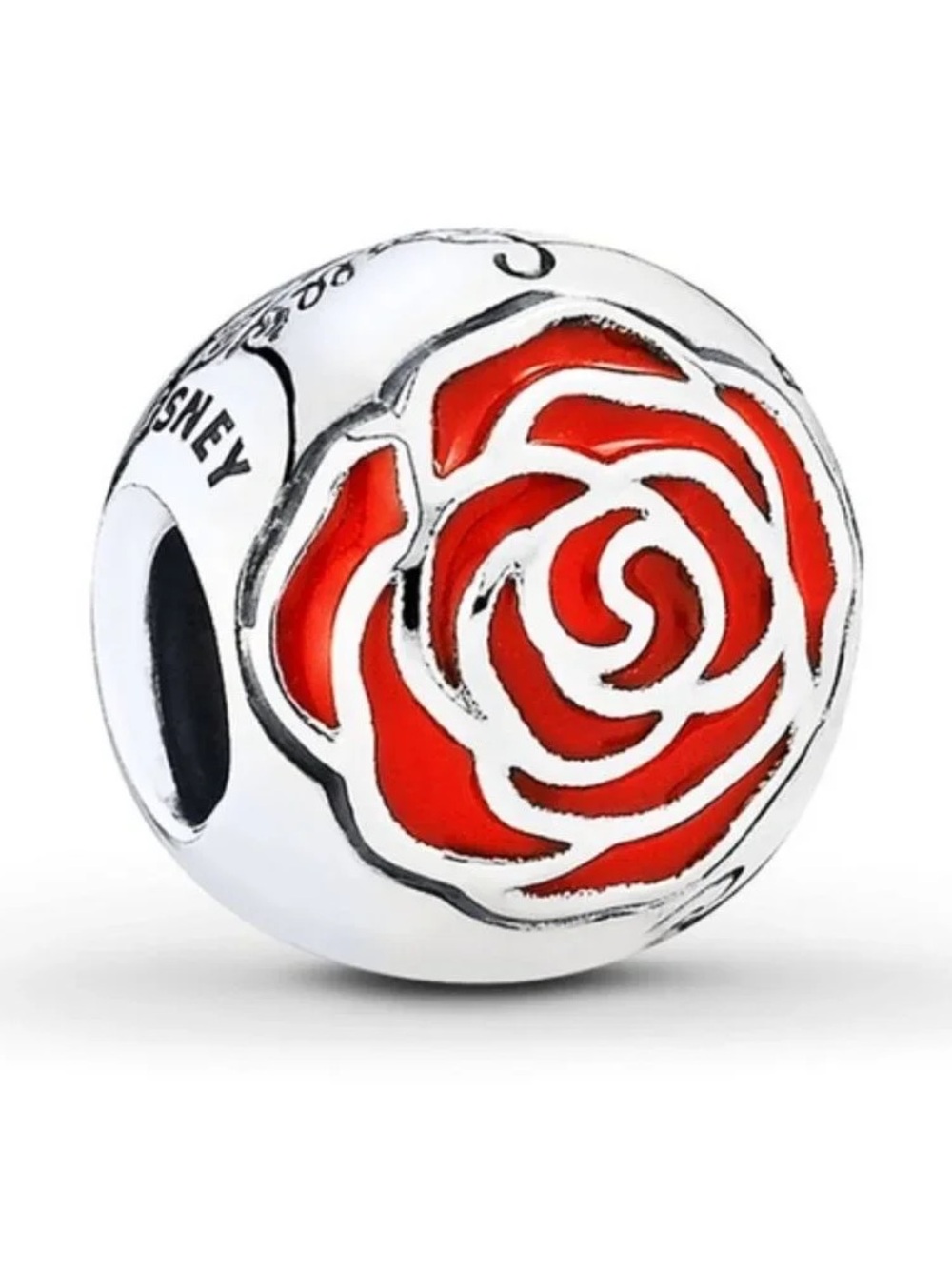 Authentic Pandora Disney Enchanted Rose Charm Sterling Silver and Enamel Flower